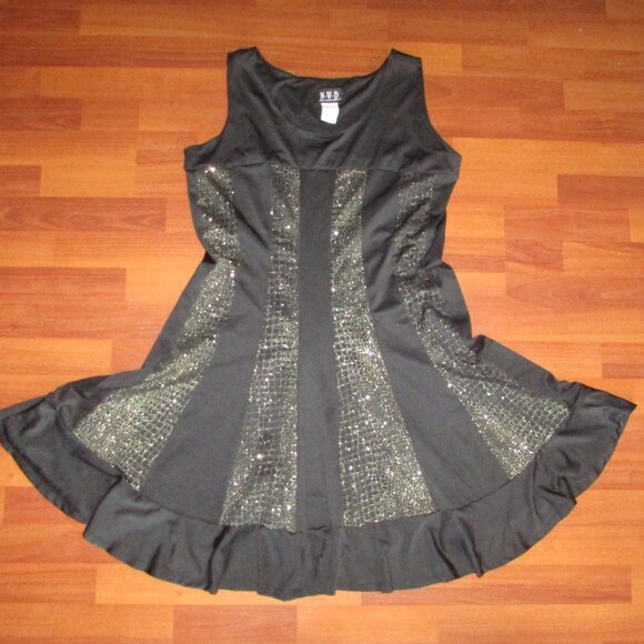 NWD Black Gold Flared Dress - Large - Picture 5 of 7